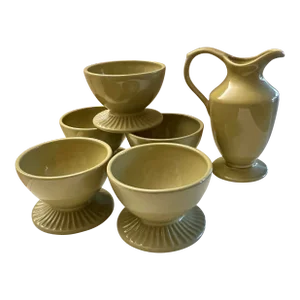 Vintage Waterford Pedestal Breakfast Cereal & Milk Set - 5 Bowls & Milk Pitcher - Set of 6