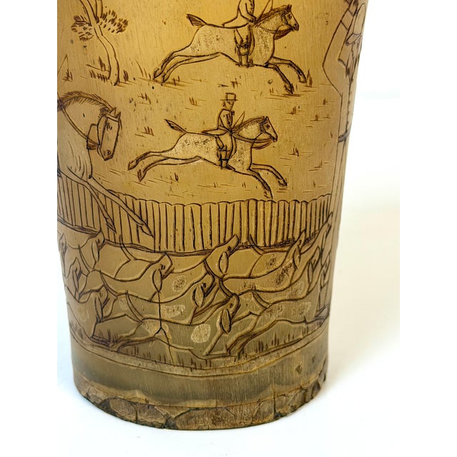 Rare Georgian Hand-Engraved Sporting Cow Horn Beaker Depicting "The Death" of the Fox Hunt, England, circa 1790–1810 Rare...