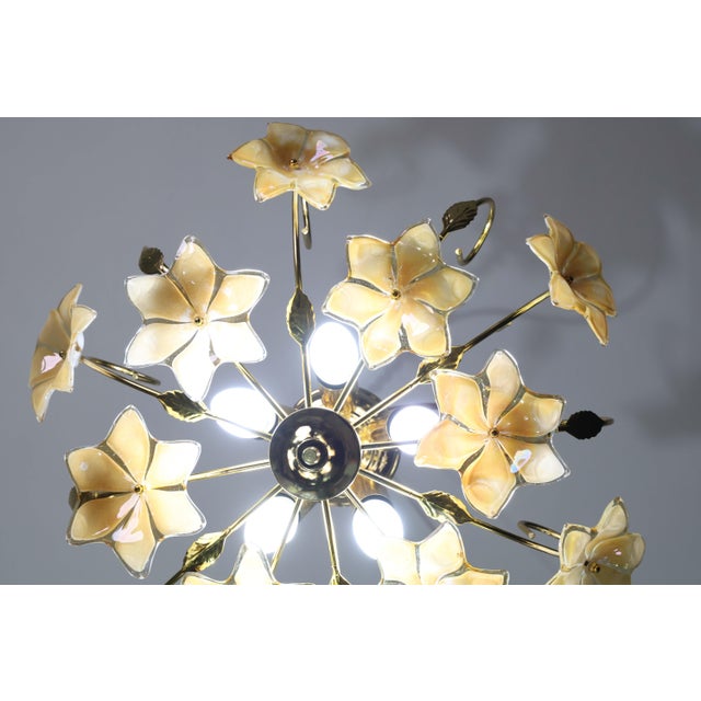 Glass Vintage Murano Ceiling Light Orange Iridescent Flowers, 1960s For Sale - Image 7 of 13