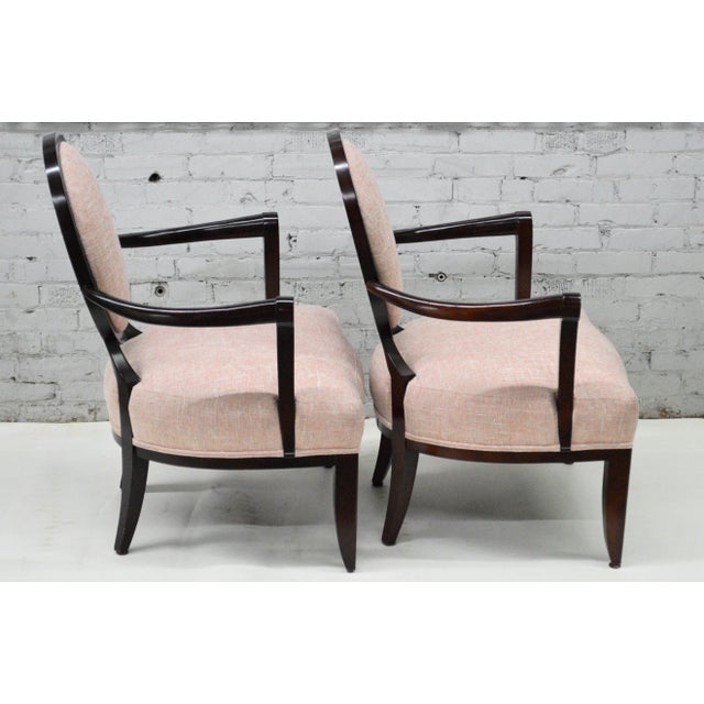 Traditional Barbara Barry Baker Furniture Pink Mahogany Frame Oval X Back Lounge Chairs a Pair For Sale - Image 3 of 8