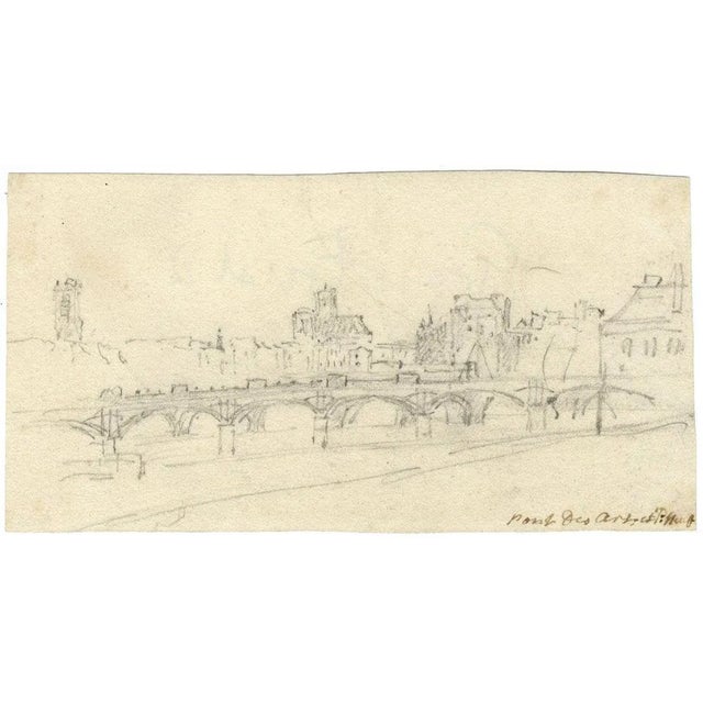 An original c.1818 graphite drawing, George Arnald ARA, Pont des Arts & Pont Neuf, Paris.A wonderful small topographical...