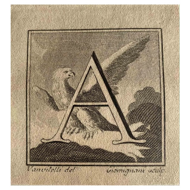 Carlo Nolli, Antiquities of Herculaneum: Letter of the Alphabet A, Etching, 18th Century For Sale