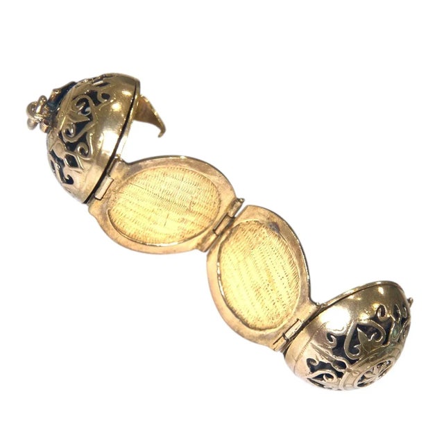 Gold Vintage 14k Gold Folding Locket Orb Pendant For Sale - Image 8 of 10