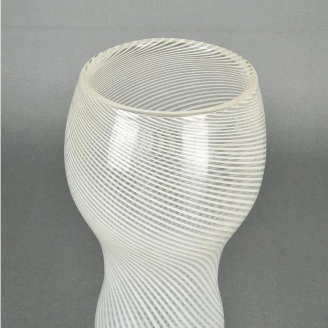 Glass Tall Mezza Filigrana Footed White Murano Vase, 1960s For Sale - Image 7 of 8