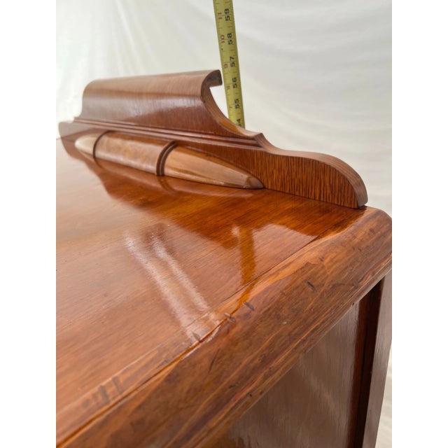 Brown 1920s Gorgeous Art Deco Dresser Chest, Rare Five Drawers, Bakelite and Brass Pulls, Waterfall Top For Sale - Image 8 of 11