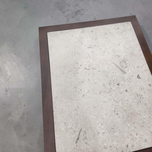 Bassett Mid-Century Modern Bassett Walnut/Marble Coffee Table & Step End Table-2 Piece Set For Sale - Image 4 of 12