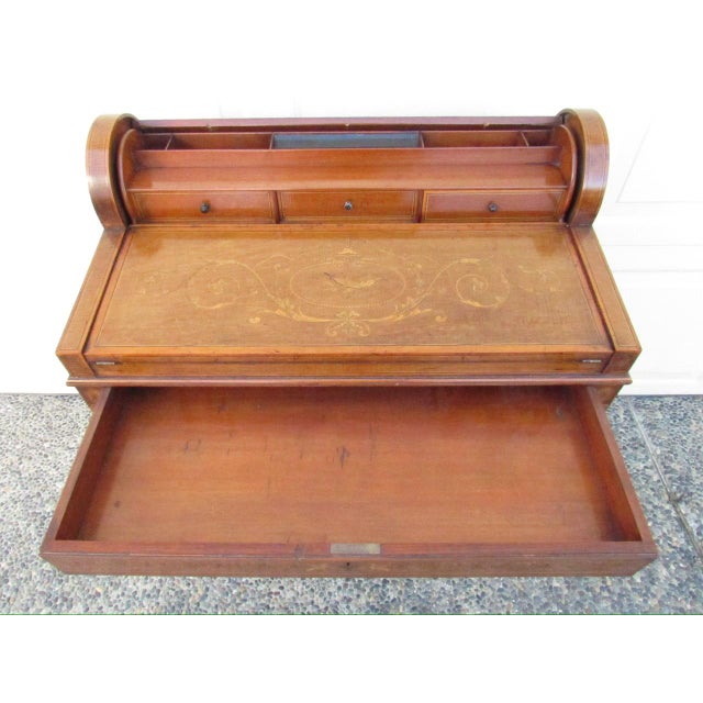 Antique English Cylinder Secretary Desk by Hobbs of London For Sale - Image 12 of 18