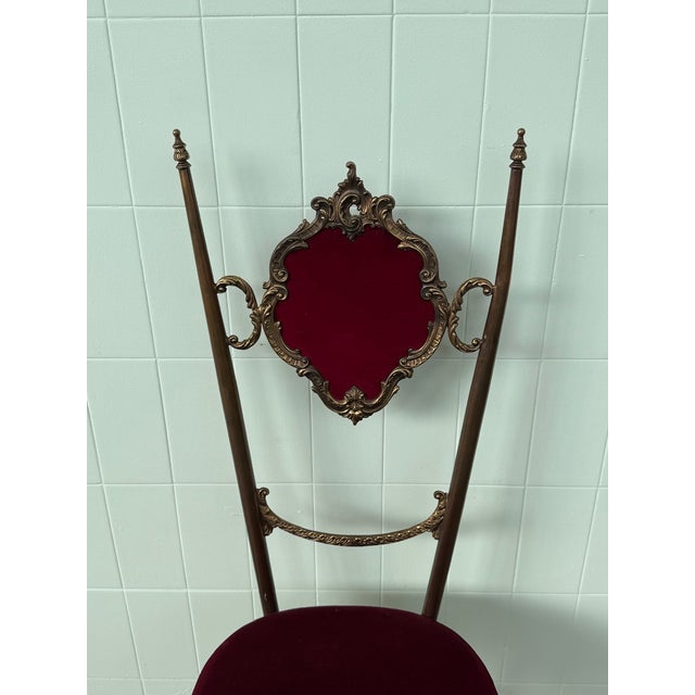 Gold Vintage Chiavari Chair in Brass and Velvet, 1960s For Sale - Image 8 of 17