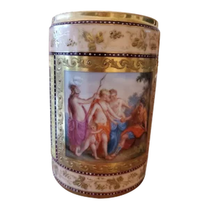 Antique Royal Vienna Raised Gold Jeweled Porcelain Mug