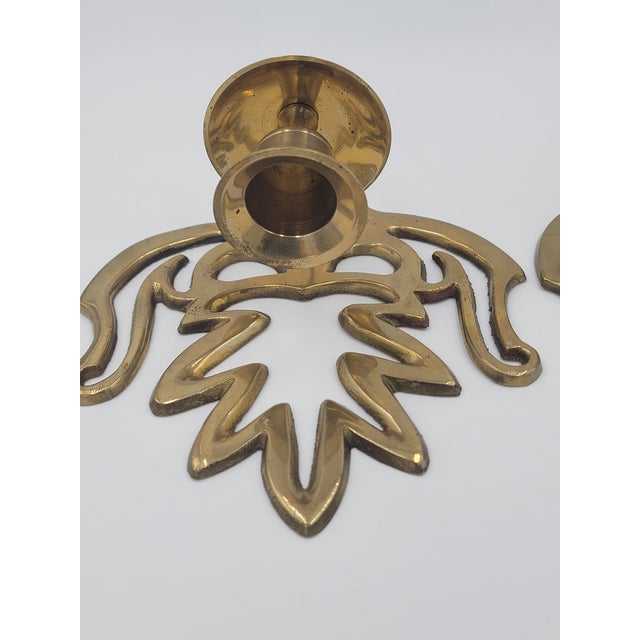 Hollywood Regency Mid 20th Century Hollywood Regency Solid Brass Leaf Sconces-a Pair For Sale - Image 3 of 10