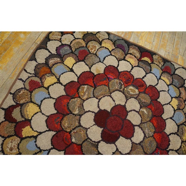 Textile 1940s Multi Floral Folk Art Penny Antique American Hooked Rug 4' 0''x4' 0'' Woven Wool Carpet For Sale - Image 7 of 12