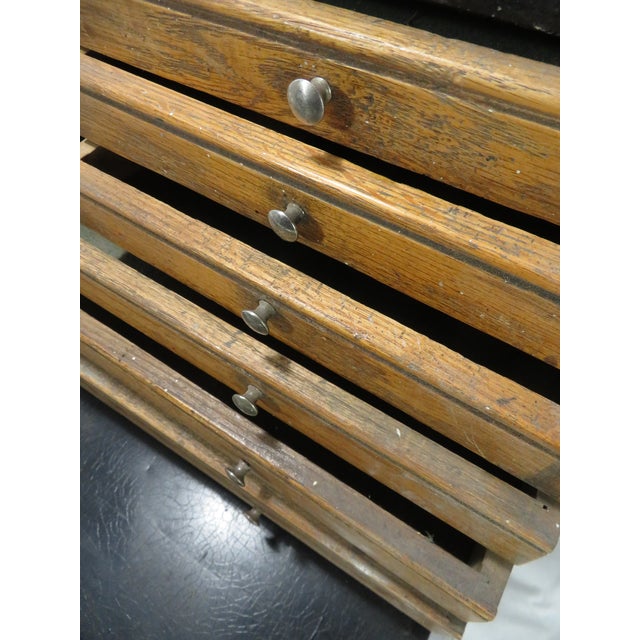 Antique 8 Drawer Oak Machinists Cabinet Tool Box ~ Wood Chest ~ Industrial Art For Sale - Image 9 of 18