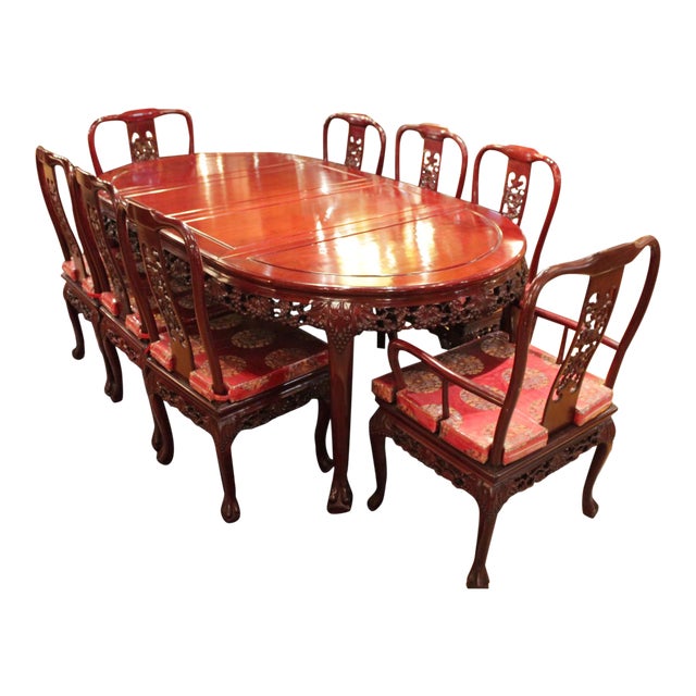 Vintage Chinese Carved Rosewood Dining Set 9 Pieces Chairish