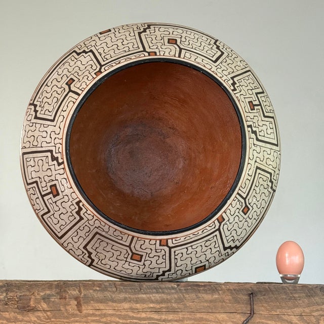 1940s Monumental Shipibo Folk Art Polychrome Geometric Wood-Fired Vessel For Sale - Image 5 of 12