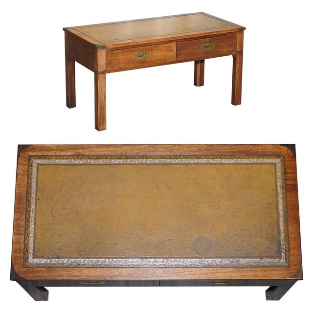 Military Campaign Coffee Table with Brown Leather Top from Harrods London For Sale - Image 13 of 13