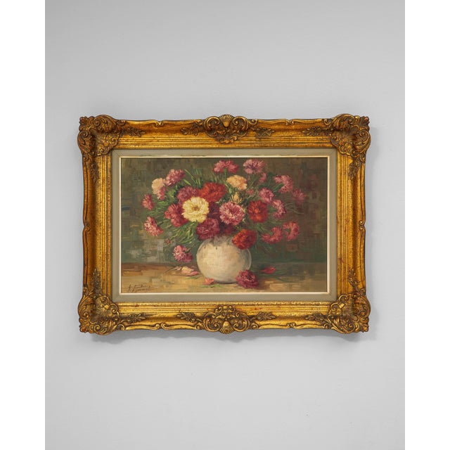 20th Century Belgian Still Life Bouquet Painting in Wooden Frame For Sale - Image 11 of 18