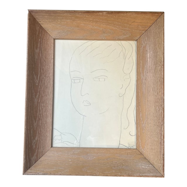 1970’s Female Portrait Pencil Drawing in the Style of Matisse For Sale