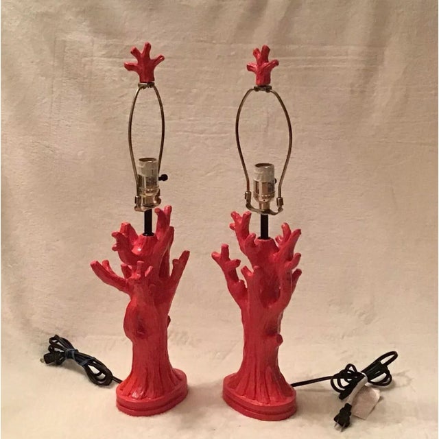 Vintage Mid Century Modern Decorative Table Lamps Coral Orange Tree Branches - a Pair For Sale In Greenville, SC - Image 6 of 10