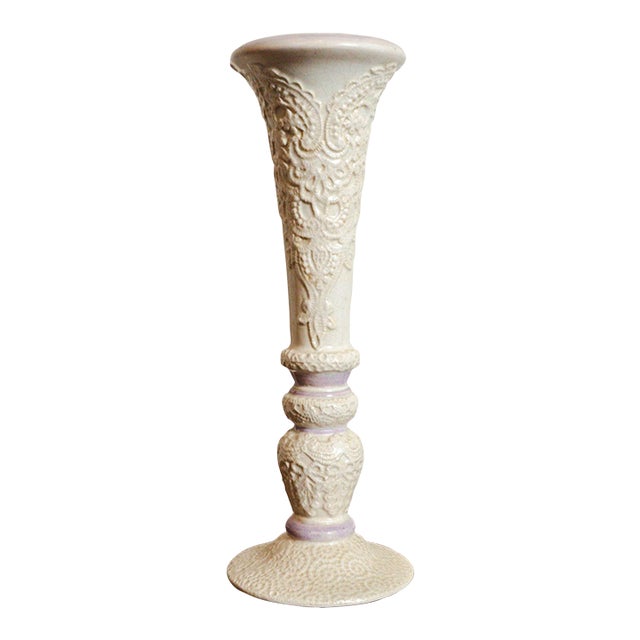 Vintage China Ivory & Lavender Tall Vase For Sale