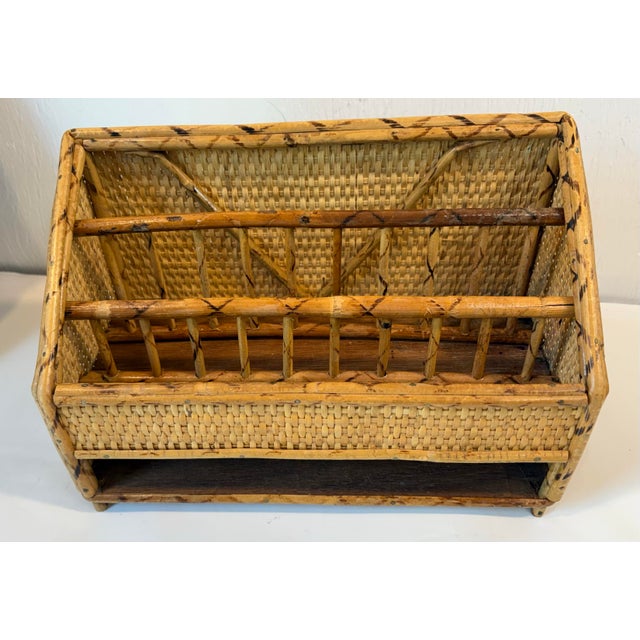 Mid-Century Modern Vintage Bamboo and Rattan Letter Holder Desk Organizer For Sale - Image 3 of 9