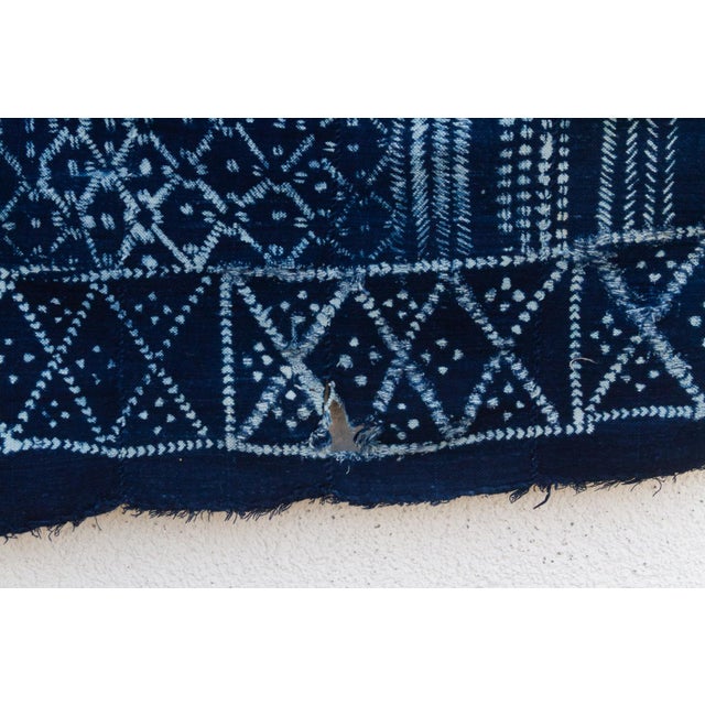 Diamond Lattice Indigo Mud Cloth Throw For Sale - Image 4 of 7