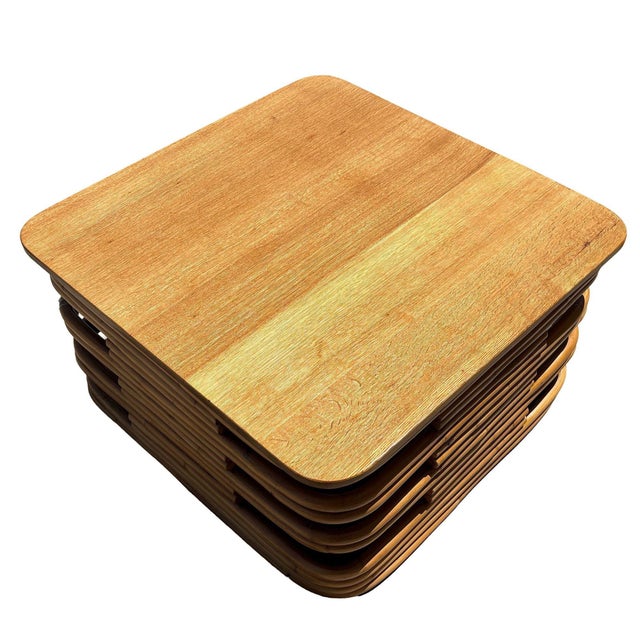 Vintage 1940s Rattan Coffee/Corner Table with wonderful stacked base, stylized cutout sides, and a beautiful Mahogany top....