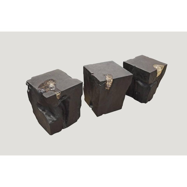 Contemporary Andrianna Shamaris Triple Burnt Teak Wood and Resin Side Table For Sale - Image 3 of 5