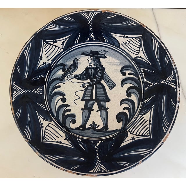 Blue Large Spanish Faience Plate, C 1900 For Sale - Image 8 of 14