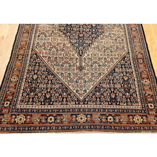 Antique Persian Senneh Area Rug, Hand-Knotted Wool, Herati Medallion Pattern, Ivory & Navy, 4x6 For Sale - Image 12 of 17