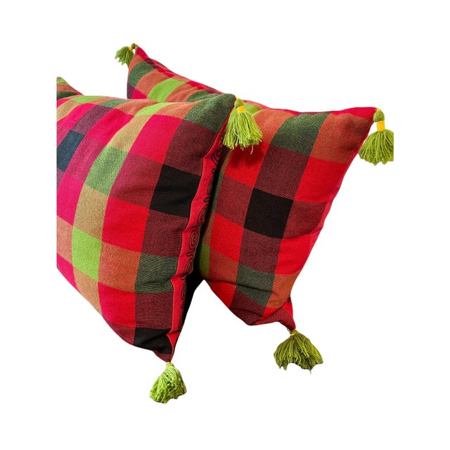 Textile Early 21st Century Hand-Stitched Wool Tassel Throw Pillows- Set of 2 For Sale - Image 7 of 13