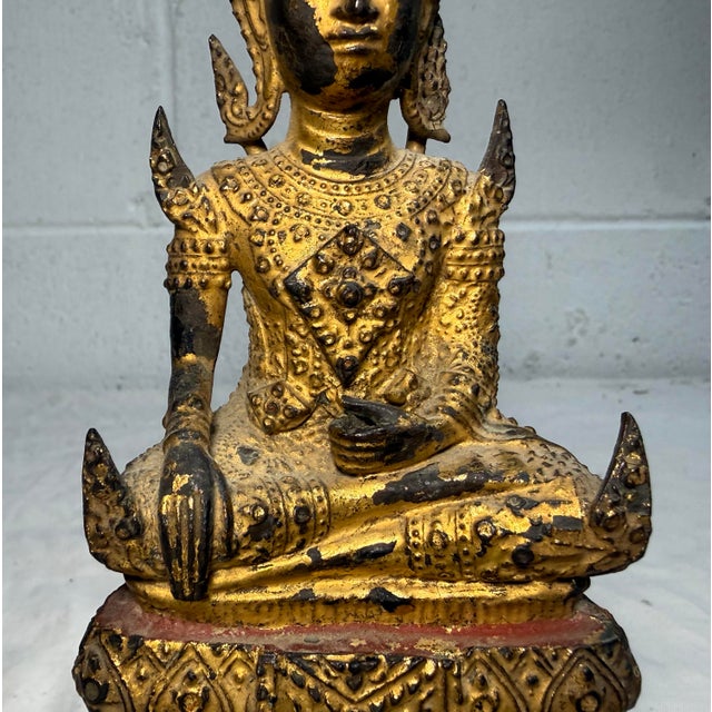 Ntique Early 1800s Gold Gilded Bronze Thai Rattanakosin Buddha Statue Sculpture For Sale In New York - Image 6 of 18