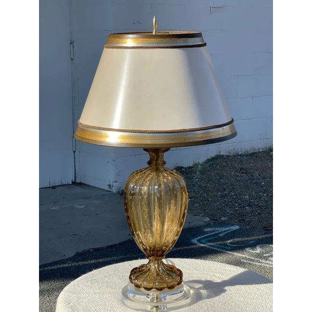 1960s Amber Murano Lamp with Custom Gold Leaf/Silver Leaf Shade For Sale In San Diego - Image 6 of 7