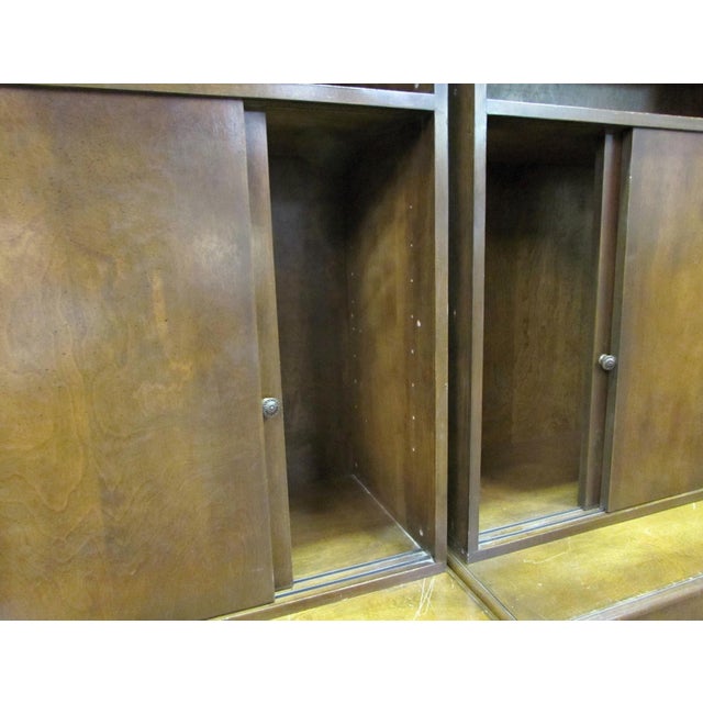 Wood Mid 20th Century Pair of Traditional Two Section Wooden Storage Cabinets For Sale - Image 7 of 9