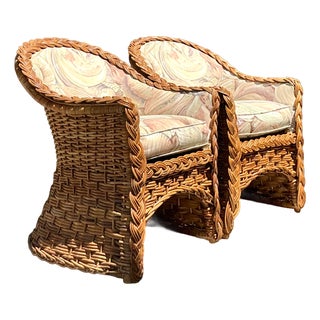 Vintage Braided Rattan Armchairs - A Pair For Sale