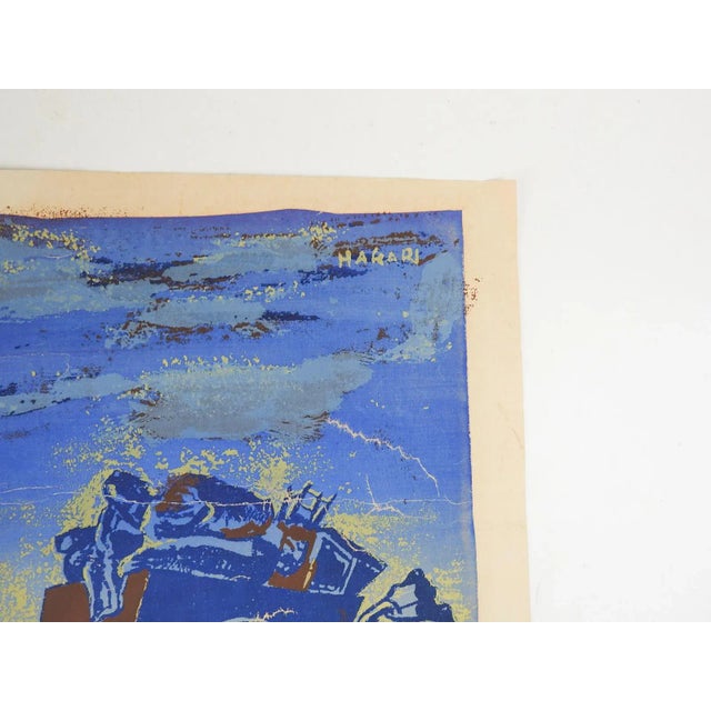 Vintage mid 20th century serigraph on tan paper by Hananiah Harari (1912 – 2000) American. Likely depicting refugees...