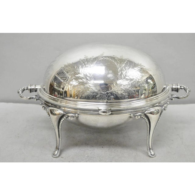 Antique Elkington & Co English Silver Plated Chafing Dish Revolving Dome Warmer For Sale - Image 16 of 18
