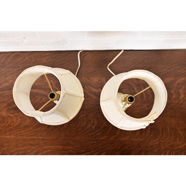 Late 20th Century Lenox Lighting by Quoizel Hollywood Regency Porcelain and Brass Table Lamps, Pair For Sale - Image 5 of 13