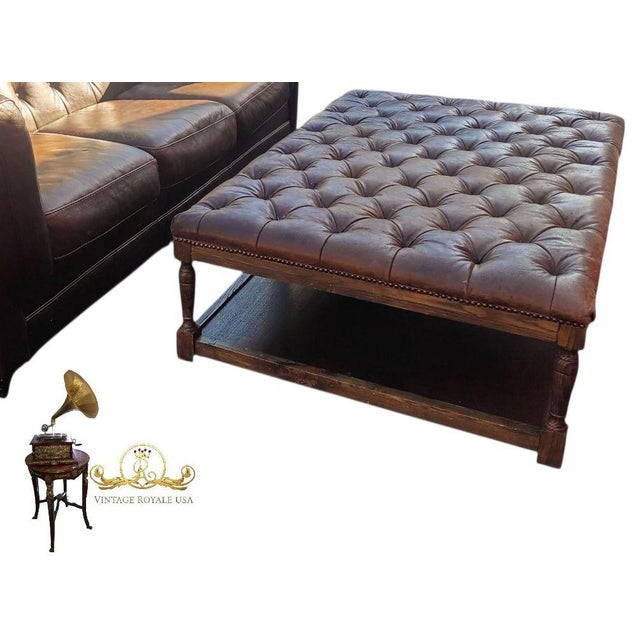 Coffee Chesterfield Square Arm Leather Sofa, a Stunning Blend of MCM Design and Classic Craftsmanship. For Sale - Image 8 of 9
