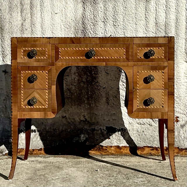 Vintage Boho Inlay Writing Desk | Chairish