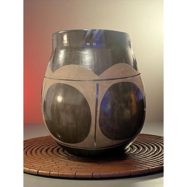 Hand-coiled and stone-polished black-on-black jar by Darrin Aguilar (D. Aguilar) of Kewa (Santo Domingo) Pueblo, New...
