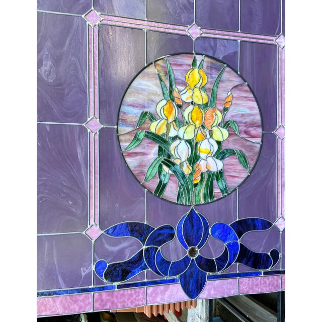 Monet Antique Stain Leaded Floral Glass Window Church For Sale - Image 4 of 10