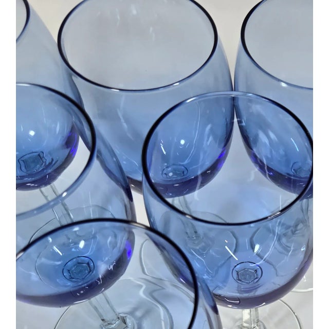 Pillar Stemmed Blue Goblets- Set of Six For Sale - Image 6 of 12