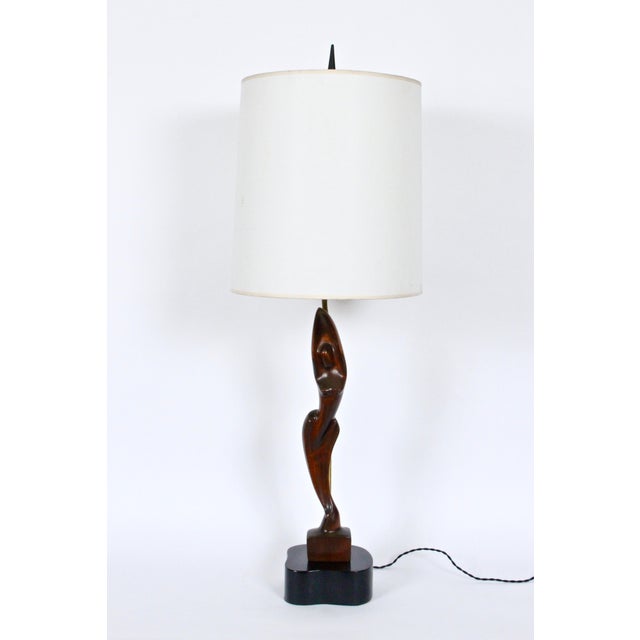 1950s 1950s Tall Yasha Heifetz Mahogany Figural Table Lamp For Sale - Image 5 of 13