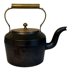Antique J&j Siddons No 3, West Bromwich England, Black Heavy Cast Iron Kettle with Brass Handle