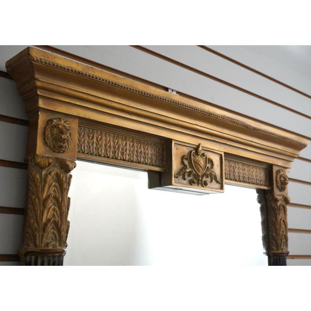 Traditional Regency Style Black & Gold Mirror W. Lion Heads For Sale - Image 3 of 9