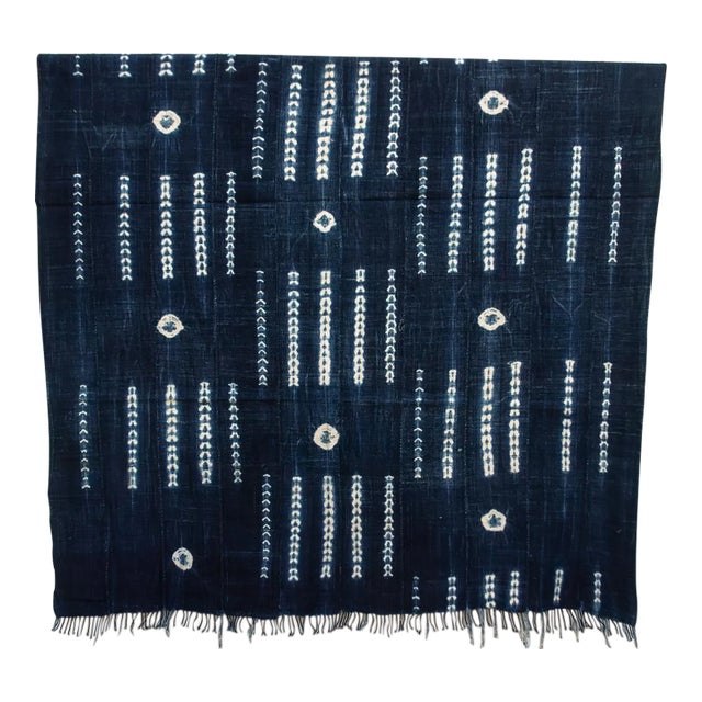 Vintage African Moss "Arbinda Sky" Indigo Throw For Sale