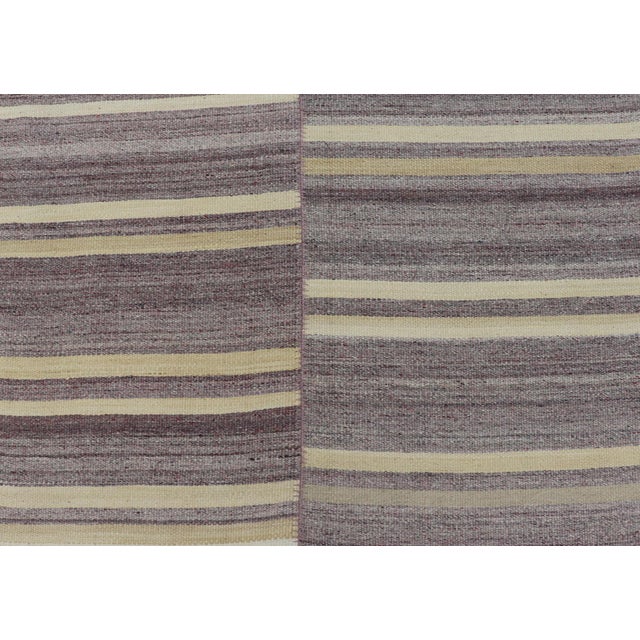 Elegant Vintage Turkish Kilim Rug With Mauve and Yellow Stripes 9'6 X 11'0 For Sale In Atlanta - Image 6 of 10