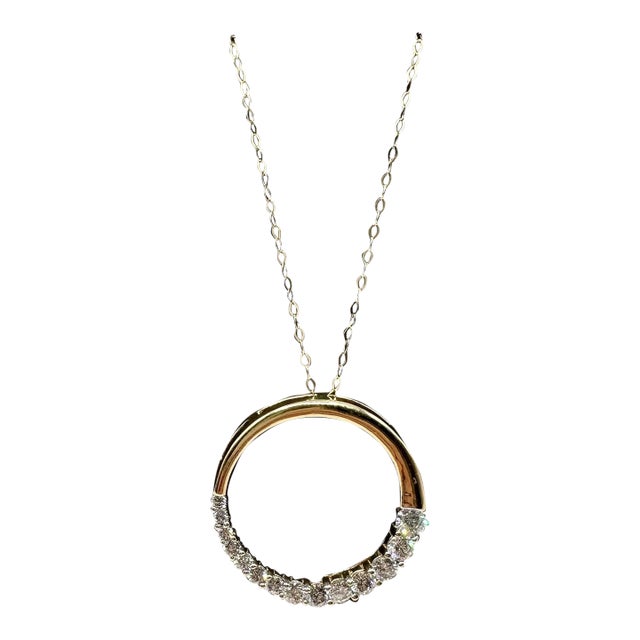 Diamond Circle Necklace in 14kt Yellow Gold – ~1ctw, 18in, Pre-Loved For Sale