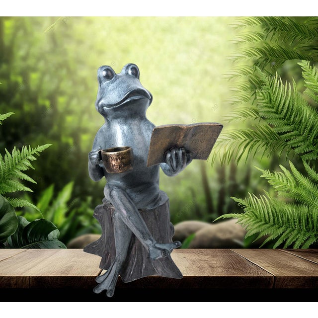 Early 20th Century Early 20th Century Spi Frog Family Joy of Reading Aluminum Garden Sculpture For Sale - Image 5 of 6