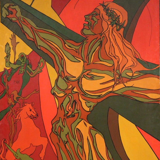 Italian Artist, Surrealist Crucifixion, 1980, Mixed Media on Canvas For Sale - Image 11 of 16